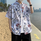冰丝花衬衫短袖男夏威夷沙滩衬衣痞帅大码宽松休闲外套7232P35，男装T恤，电商A056
