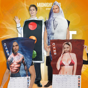 万圣节成人男女恶搞笑cos红绿灯咸鱼鲨鱼肌肉男美女海报月历服装