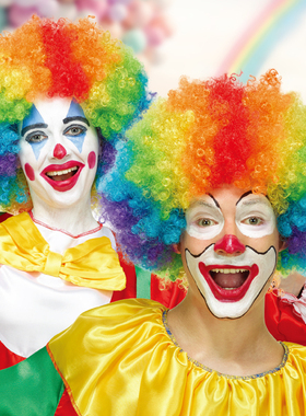 万圣节儿童学校彩色烫卷泡面爆炸头cosplay小丑鼻子可爱表演头发