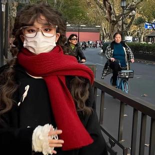 韩版针织毛线红色围巾女2025新冬季圣诞新年礼物鬼怪情侣同款围脖
