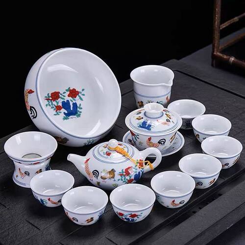 景德镇半手绘大明成化斗彩鸡缸杯仿古功夫茶杯陶瓷品茗杯主人单杯