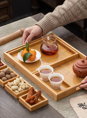 茶点盘禅意茶室点心盘茶托盘木格盘干果盘木质托盘多格茶盘七件套