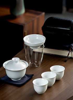 杯功夫白瓷户外露营泡茶套装德化茶漏茶具旅行便携盖碗快客公道