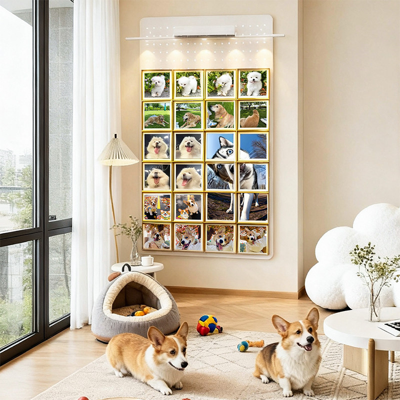 玄关墙面照片展示墙背景板创意拍立得相片diy走廊过道墙上发光装饰家庭相册展示墙磁吸相片相框金属洞洞板