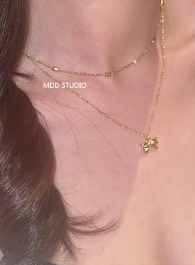 钛钢镀金蝴蝶结男女甜美项链