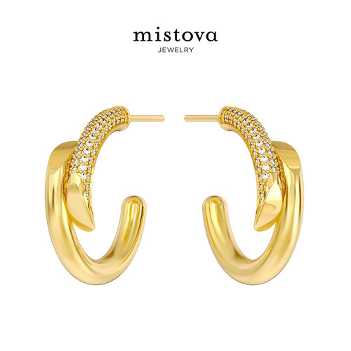 Mistova金银通勤百搭锆石耳环