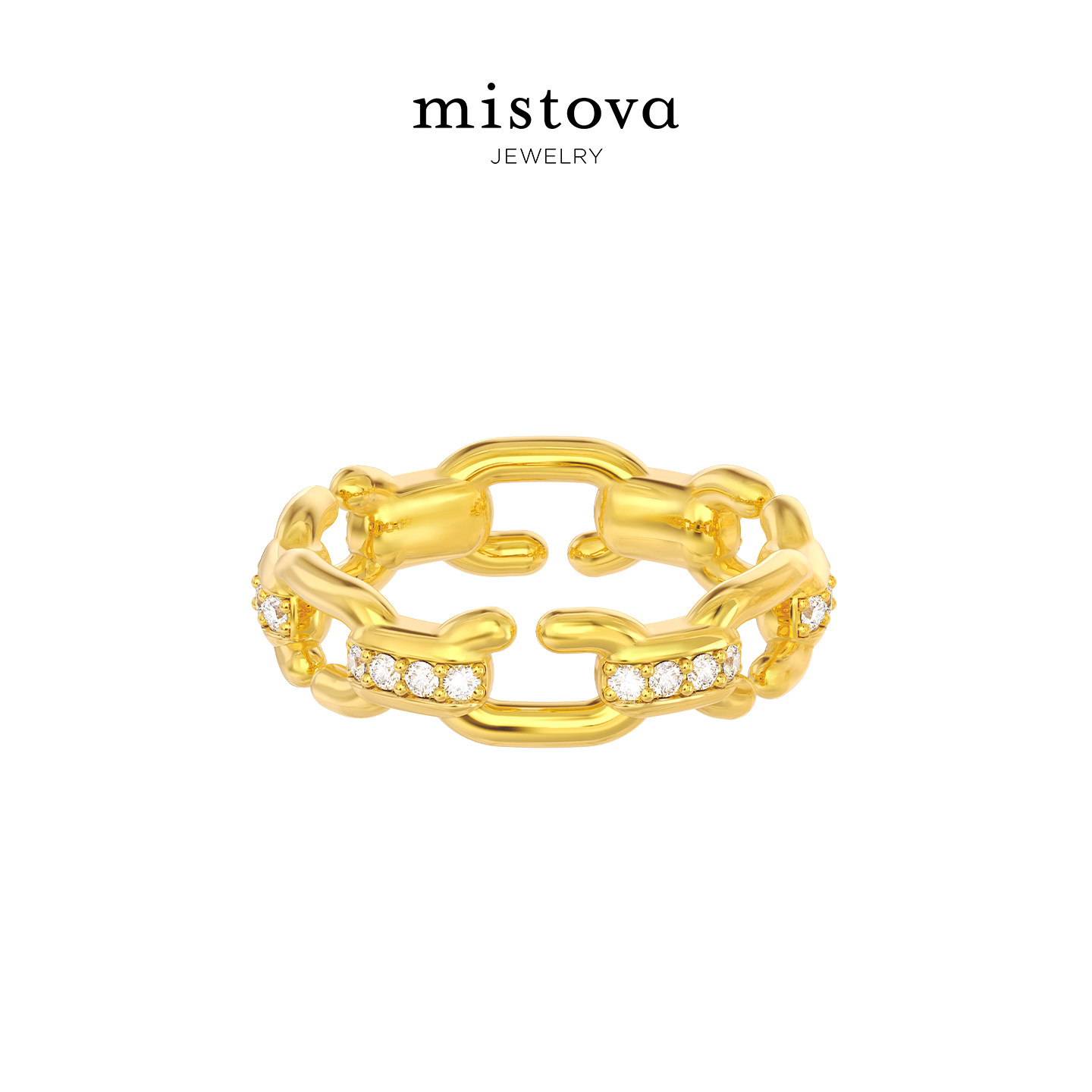 MistovaC锁镶石戒指S925通勤新款高智感静奢风几何金色男女情侣