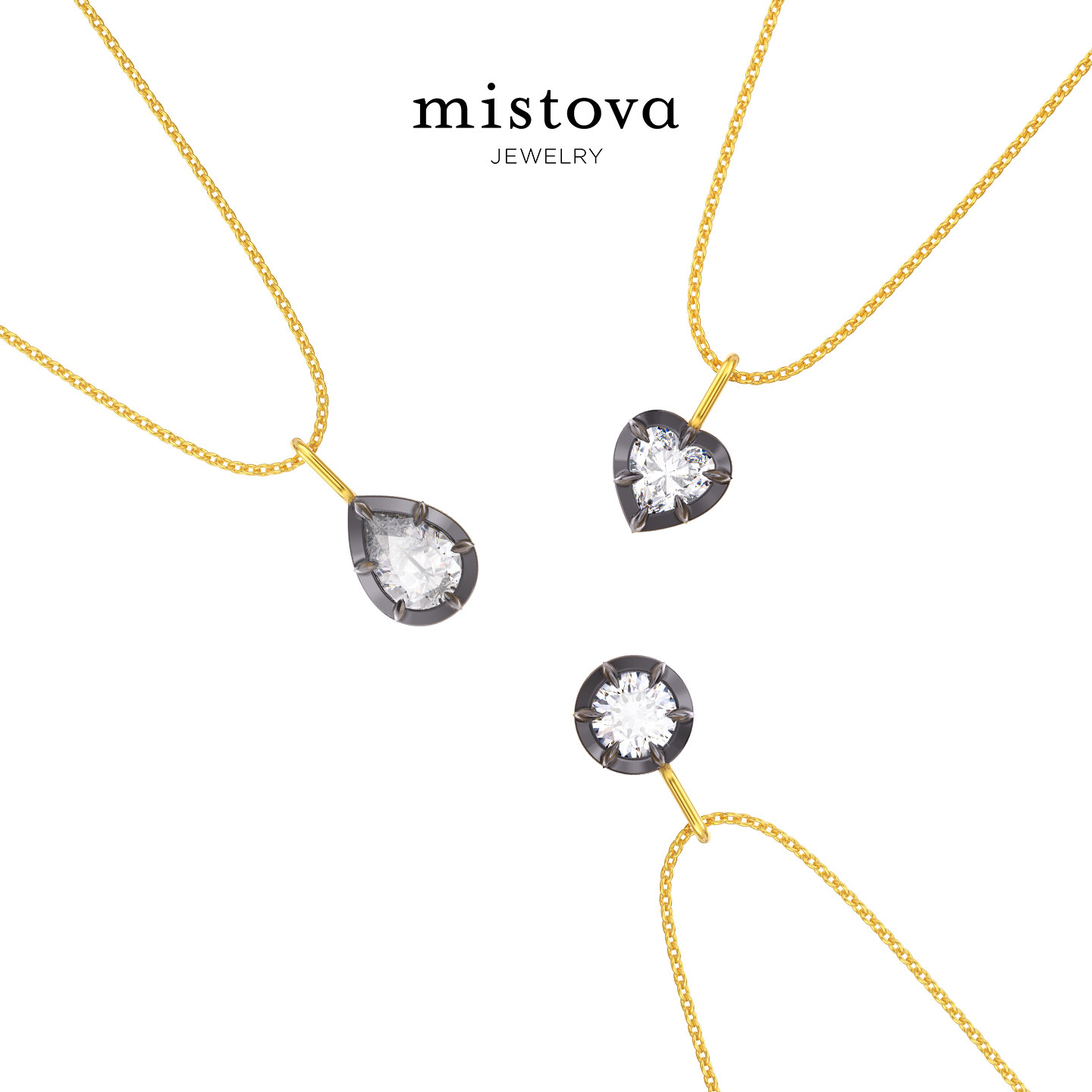 Mistova设计师品牌简约百搭S925黑金水滴紫桃心圆拼色镶石项链