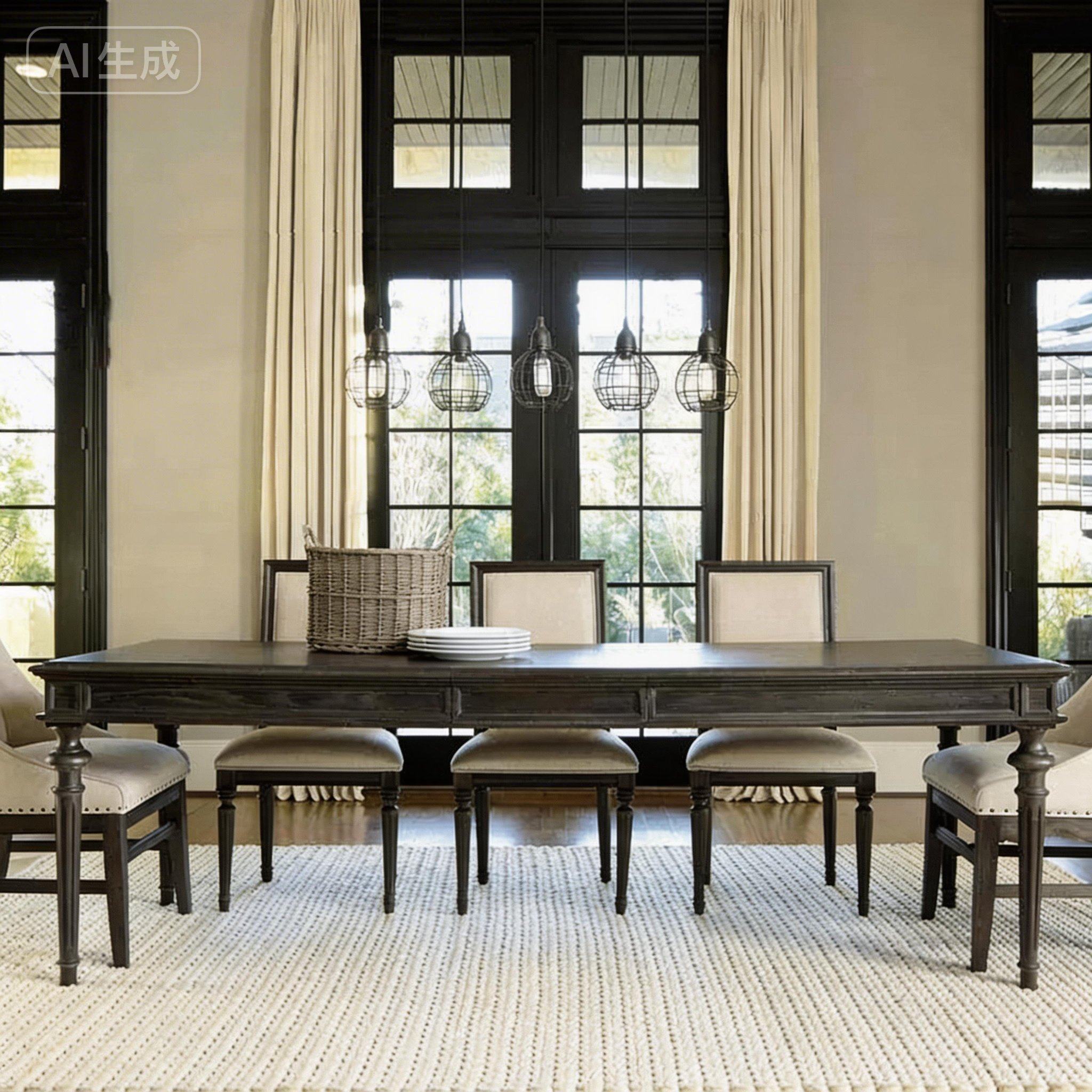 美式做旧实木大板会议桌复古长方形家美桌个性简餐约办公桌洽