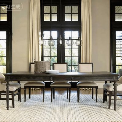 美式做旧实木大板会议桌复古长方形家美桌个性简餐约办公桌洽