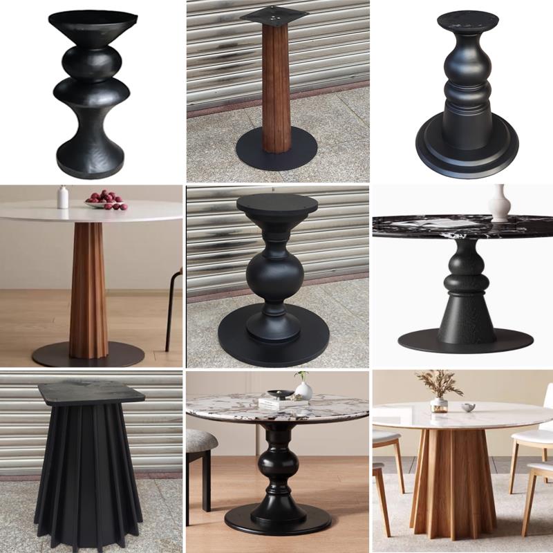 实木桌腿支架圆桌大理石底座黑色桌脚原木桌子腿小户型餐桌腿