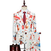 子外套潮 裤 碎花西装 男主持宴会舞台演出结婚礼服商务休闲西服套装