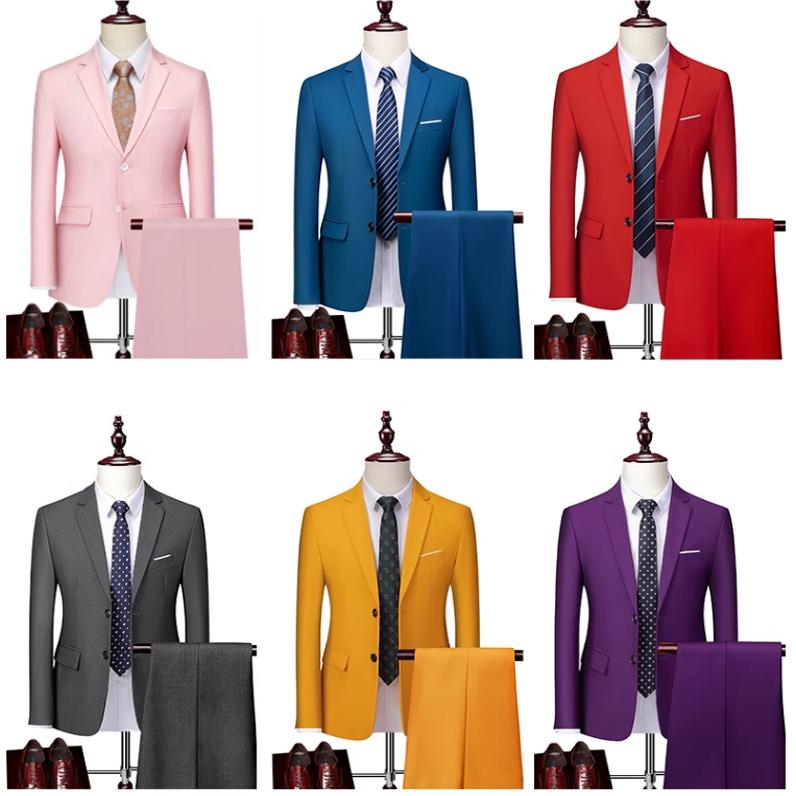 男士商务正装休闲西装套装粉红色西服外套新郎结婚礼服舞台演出服