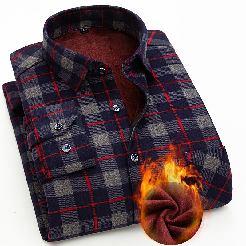 man Autumn and winter Plush thickening shirt lattice Easy leisure time Long sleeve keep warm shirt Dad installed jacketin the Men's clothing, Shirt  category - from Buy2taobao.com to provide professional Taobao agent buy service