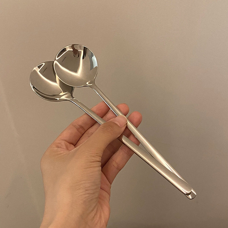 304不锈钢 日系复古圆头长柄勺甜品搅拌 ins餐厅摆餐具拍盐系bh06