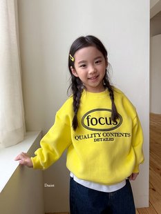 beni韩国童装2025冬新款dsaint儿童字母圆领T恤男女童长袖t保暖