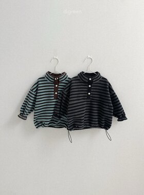 beni韩国童装2025冬新款d’green儿童保暖条纹T恤男女童百搭t