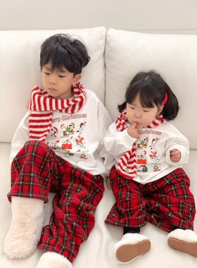 beni韩国童装2025冬新款bailey儿童圆领T恤男女童保暖白色长袖t