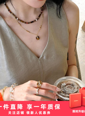 莓拉孟子义同款虎眼石财运串珠项链女美拉德毛衣链叠戴复古锁骨链