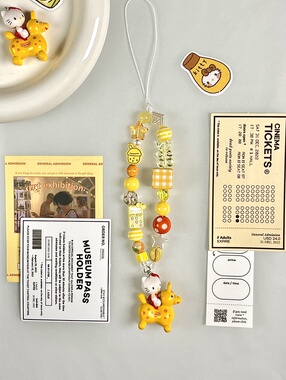 游乐园木马Kitty-黄色可爱童趣hello Kitty凯蒂猫ccd相机链手机链