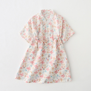 夏季薄款纯棉纱布女童短袖和服睡袍女孩睡裙儿童睡衣家居服亲子款