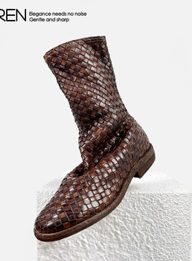 guidi马皮短靴后拉链女靴真皮复古鬼帝手工编织小众暗黑马丁靴