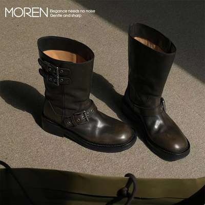 复古美拉德风擦色骑士靴短靴