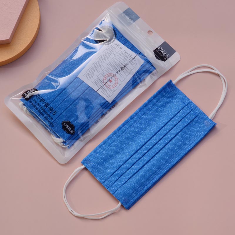 牛仔蓝成人一次性口罩三层柔软透气含熔喷布防晒防雾霾黑色10片装