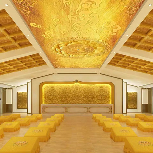 金色莲荷花佛堂天花板吊顶墙壁纸