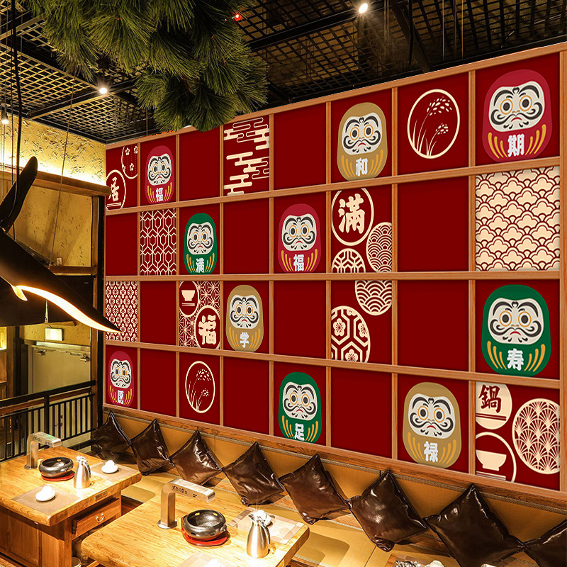 日式餐厅装修壁纸手绘料理日本和风寿司店餐厅餐馆居酒屋墙纸装饰图片
