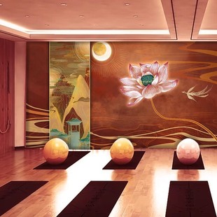 禅意莲花壁纸飞天仕女图壁画敦煌佛堂壁布瑜伽馆古筝直播背景墙纸