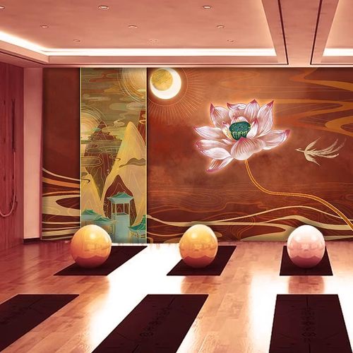 禅意莲花壁纸飞天仕女图壁画墙布