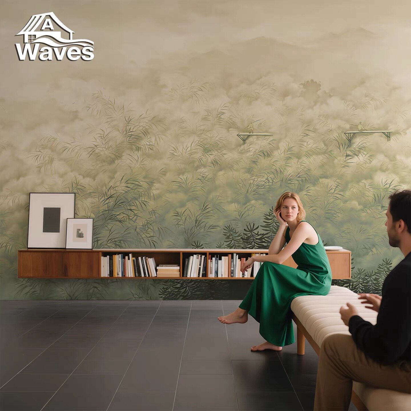 定制法式电视背景墙壁画轻奢欧式手绘油画花草墙布无缝沙发壁纸