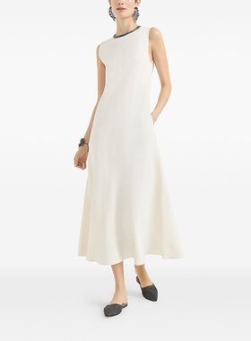 Moriya/高端定制 26新款 BC同款亚麻法式圆领无袖中长款a字连衣裙