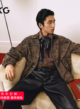 GXG男装 复古棕色经典时尚做旧提花翻领夹克25春新品G25X211025
