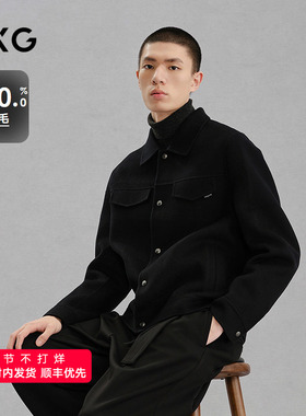 GXG男装 黑色全羊毛通勤短款大衣24冬季品G24X064023