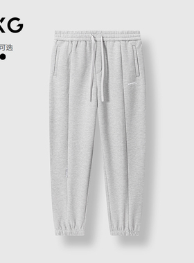 GXG男装 黑色宽松休闲裤厚实保暖束脚运动裤通勤裤 24年冬季品