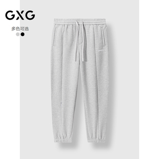 24年冬季 GXG男装 通勤裤 厚实保暖束脚运动裤 品 黑色宽松休闲裤