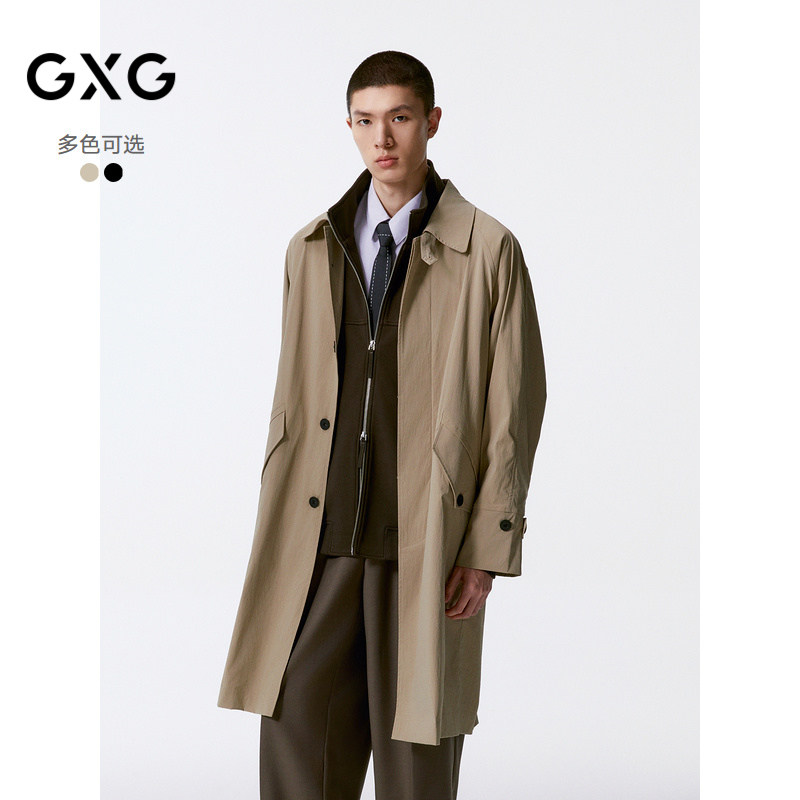 GXG男装 多色简约时尚翻领长款风衣外套24年秋季品G24X083003