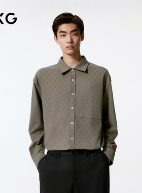 GXG男装 棕灰色基础宽松翻领长袖衬衫男24年秋季品G24X033040
