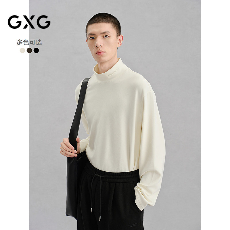 GXG男装 秋冬弹力保暖半高领简约百搭通勤长袖T恤男长袖内搭