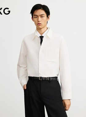 GXG男装 白色立体字母简约时尚长袖衬衫25年春季新品G25X031021