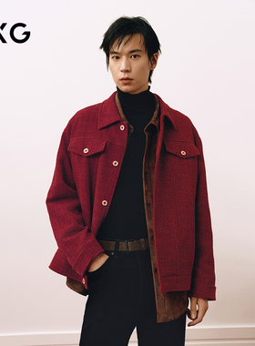 GXG男装 红色新年小香风时尚复古翻领夹克25春新品G25X211026