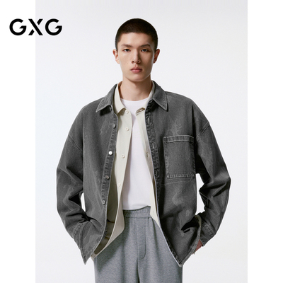 GXG男装 春季男士衬衫花色时尚年轻牛仔衬衫男休闲通勤外套