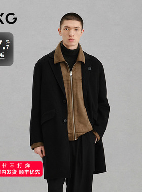 GXG男装 黑色通勤长款大衣外套24年冬季品G24X264019