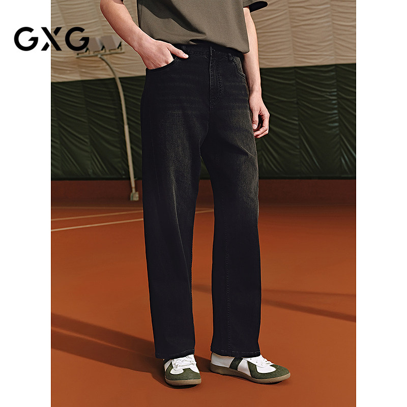 GXG男装 夏季立体裁剪宽松直筒裤牛仔裤弹力长裤子男款