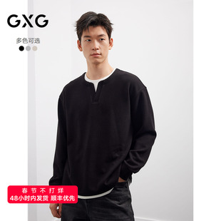 GXG男装假两件卫衣25年秋新款圆领T恤亨利衫上衣#G25D313137