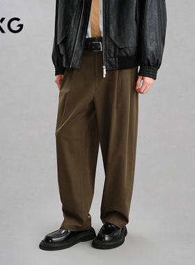 GXG男装 咖色宽松直筒西裤通勤休闲裤 24年冬G24X024141
