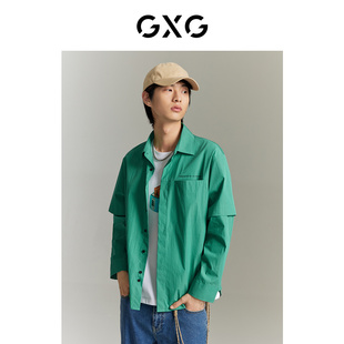 GEX10314483 时尚 GXG男装 绿色假两件简约微廓衬衫