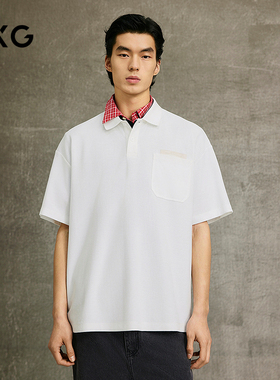 GXG男装 商场同款白色皮标短袖休闲POLO衫 25夏新品G25X242005